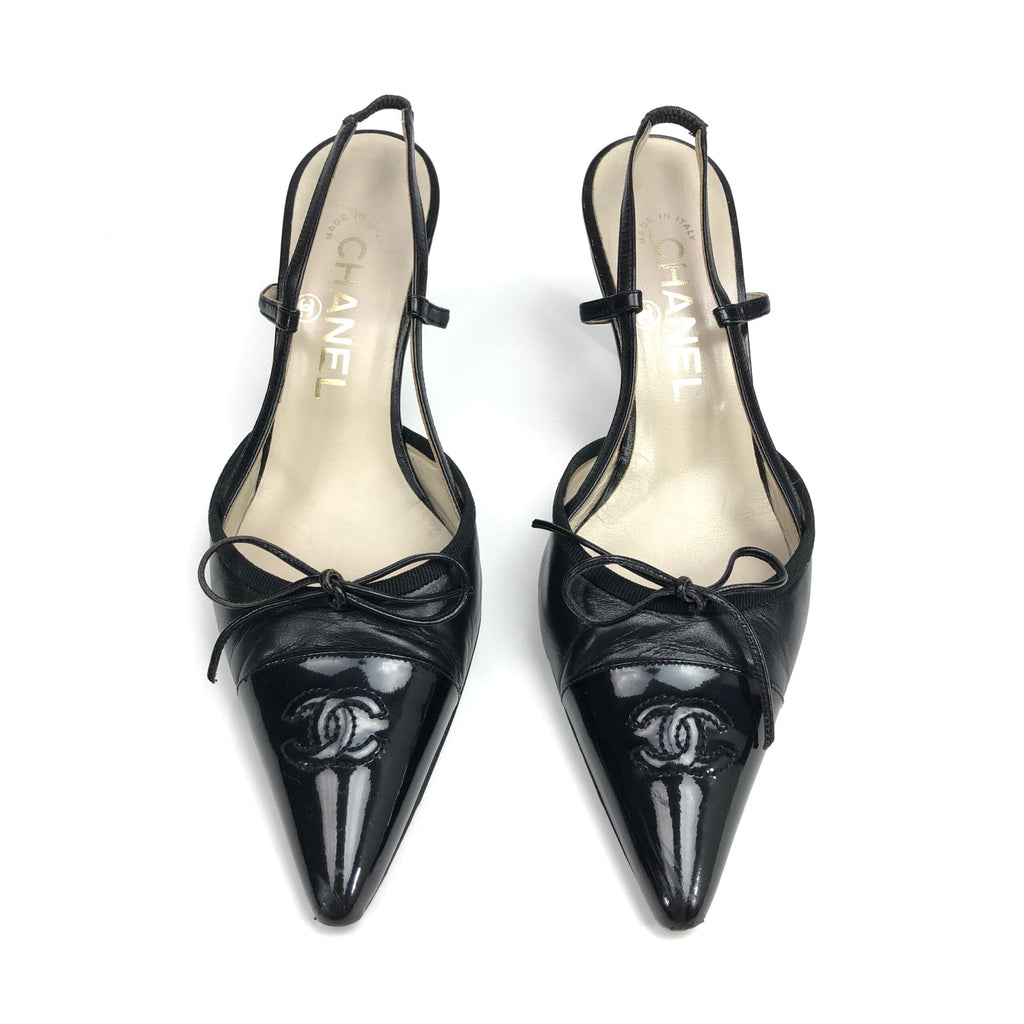 CHANEL LOGO BOW SLING-BACK MULE HEELS - UK 3 / US 5 / EU 36