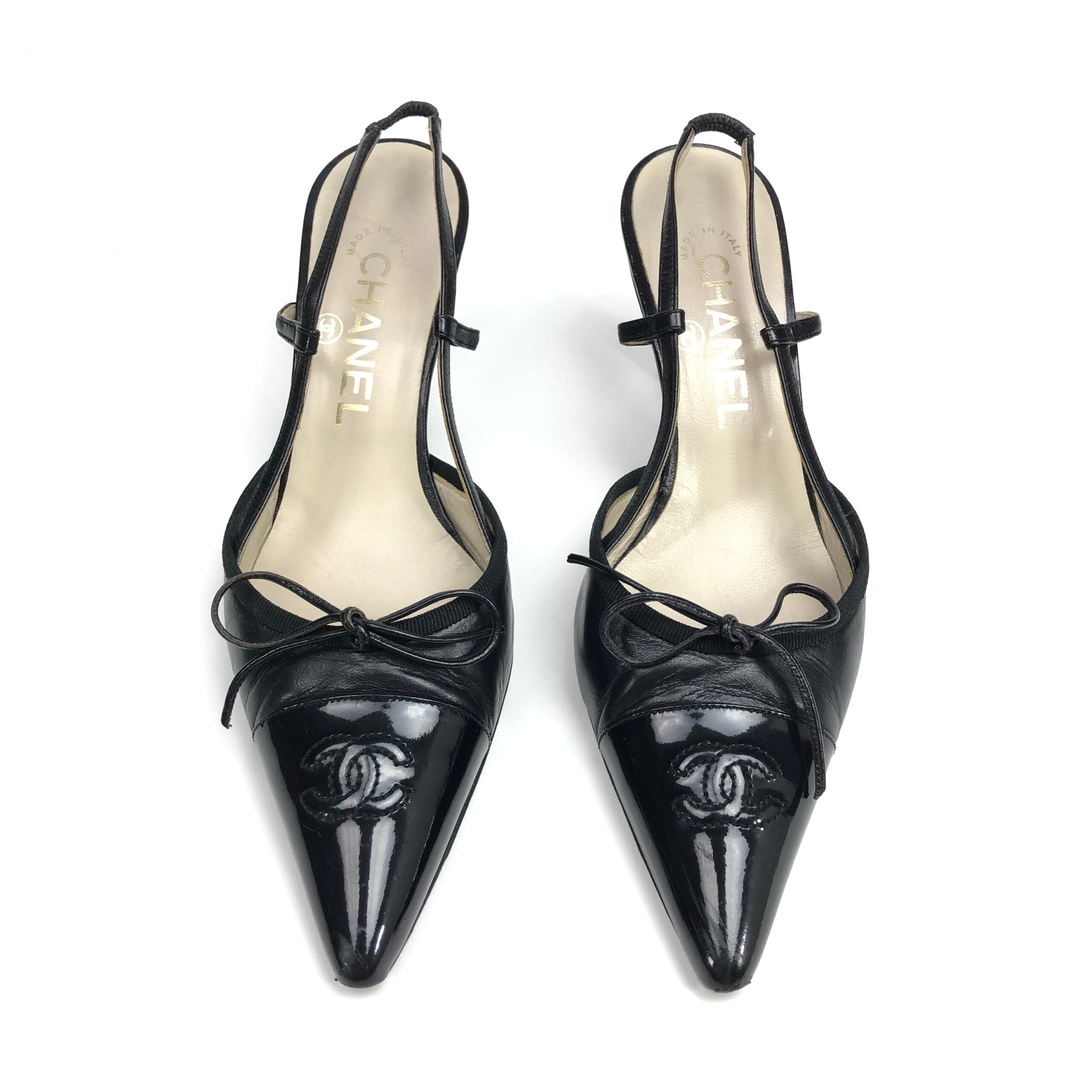 CHANEL LOGO BOW SLING-BACK MULE HEELS - UK 3 / US 5 / EU 36