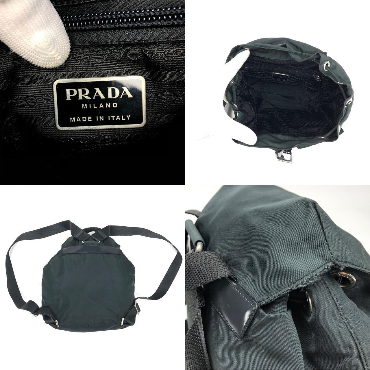 PRADA NYLON DOUBLE BUCKLE BACKPACK DARK GREY/GREEN