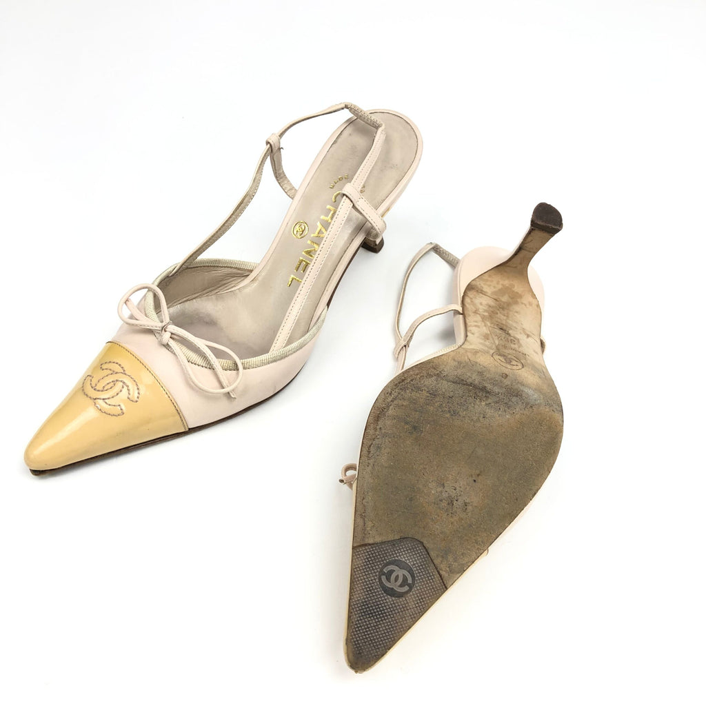 CHANEL LOGO BOW SLING-BACK MULE HEELS -  UK 2.5 / US 4.5 / EU 35.5