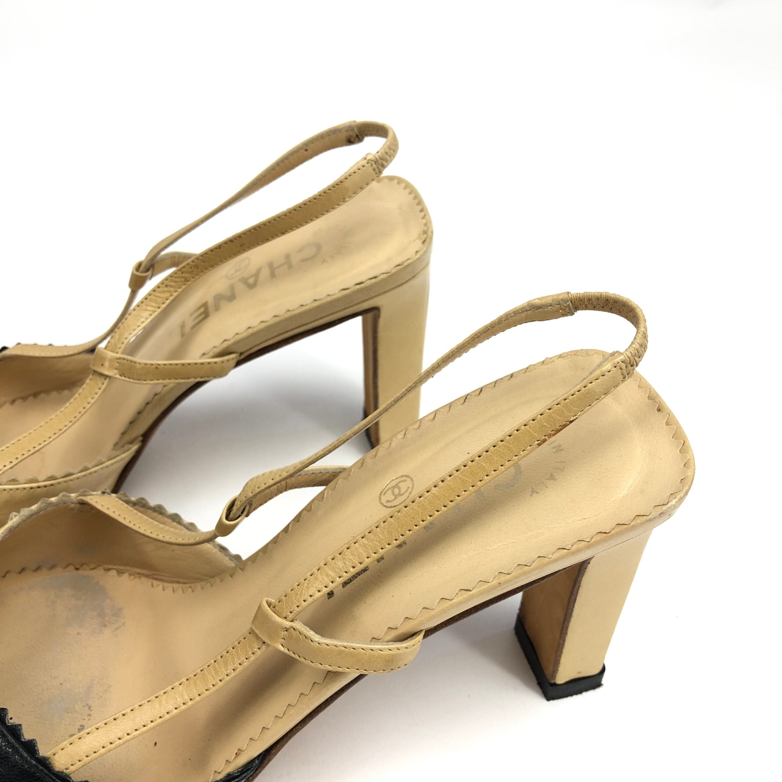 CHANEL LOGO SLING-BACK MULE HEELS -  UK 4, US 6, EU 37