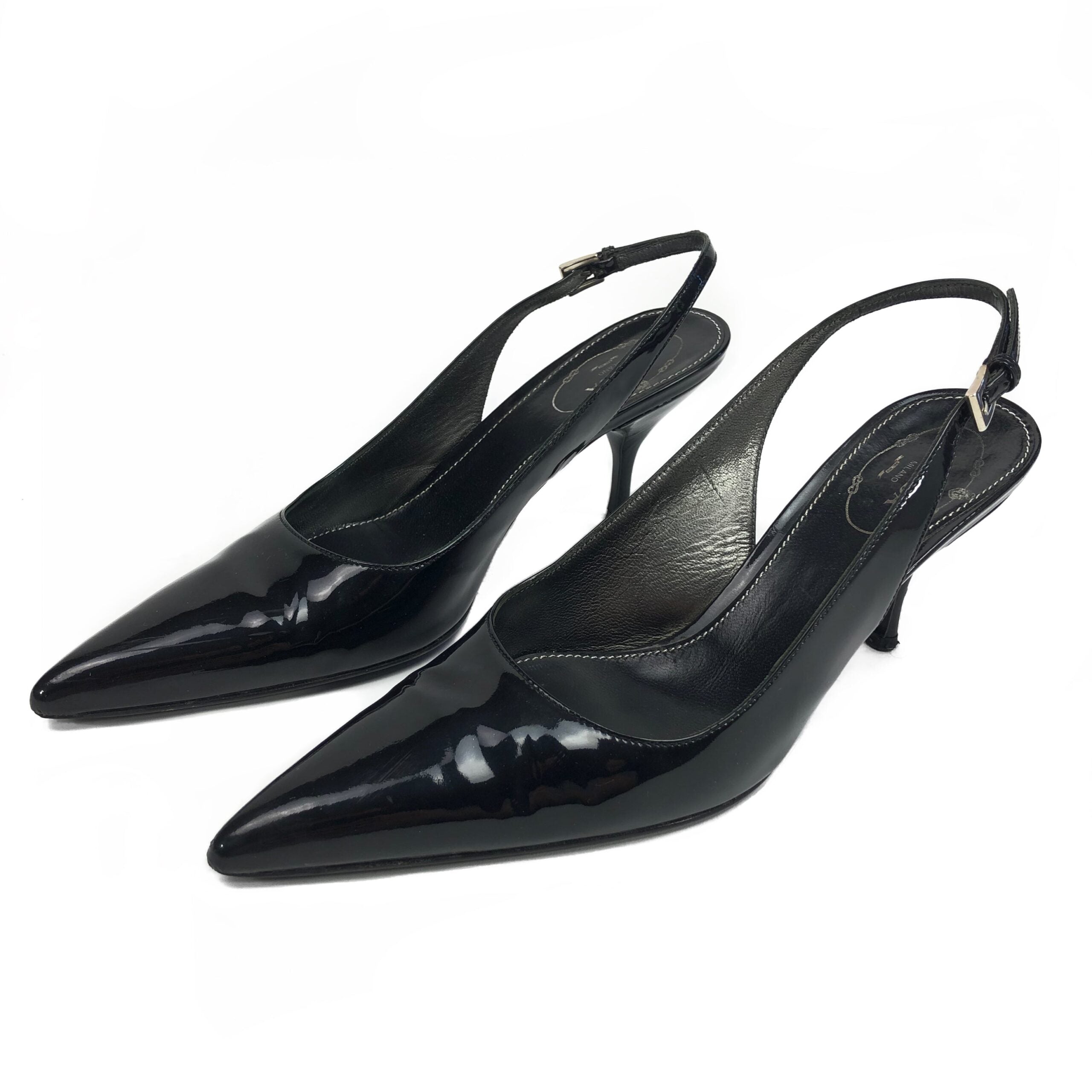 PRADA SLING-BACK LEATHER HEELS -  UK 3.5 / US 5.5 / EU 36.5