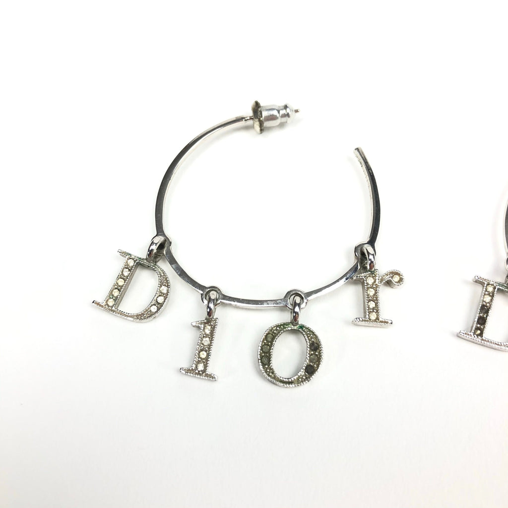 CHRISTIAN DIOR SPELL-OUT DIAMANTÉ HOOP EARRINGS