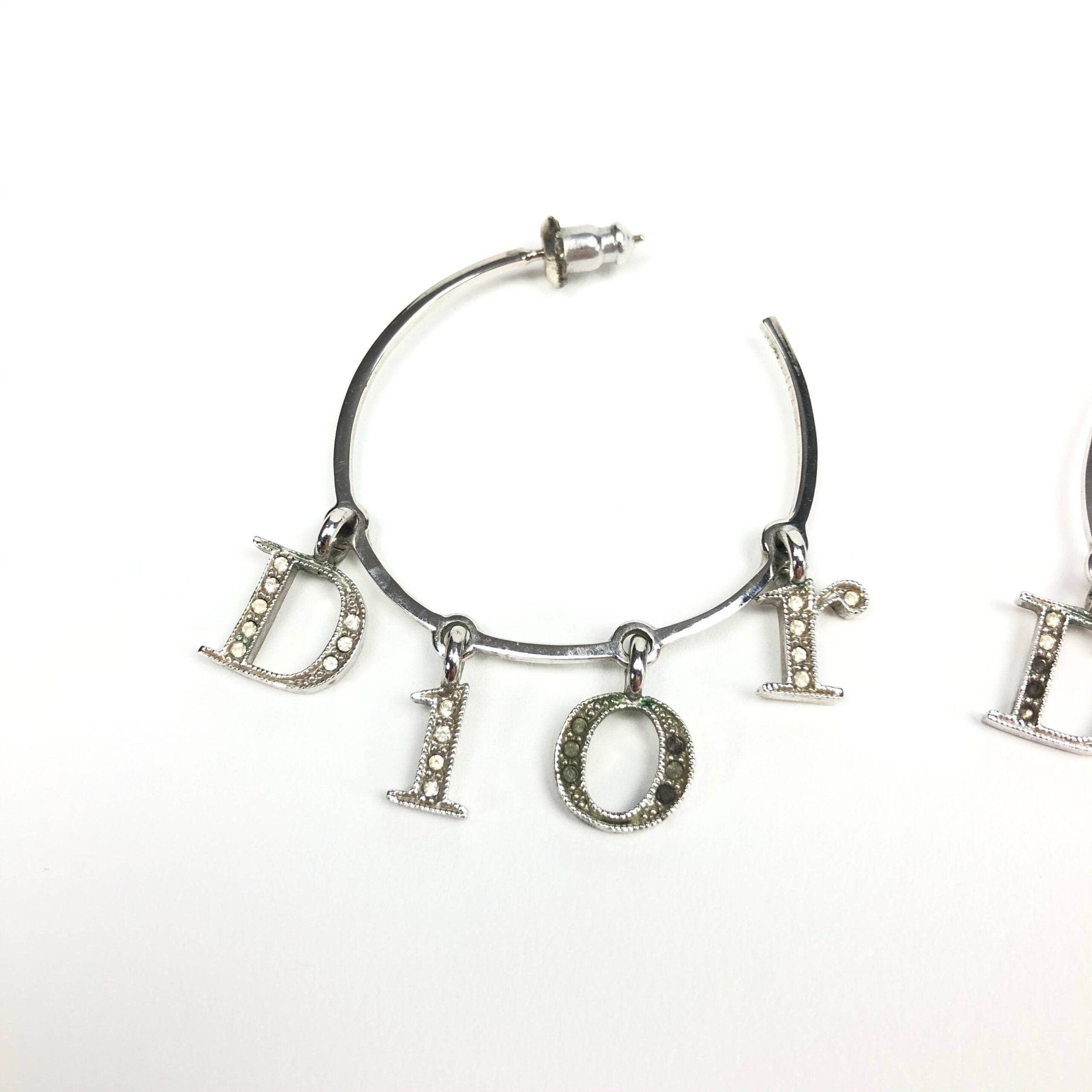 CHRISTIAN DIOR SPELL-OUT DIAMANTÉ HOOP EARRINGS