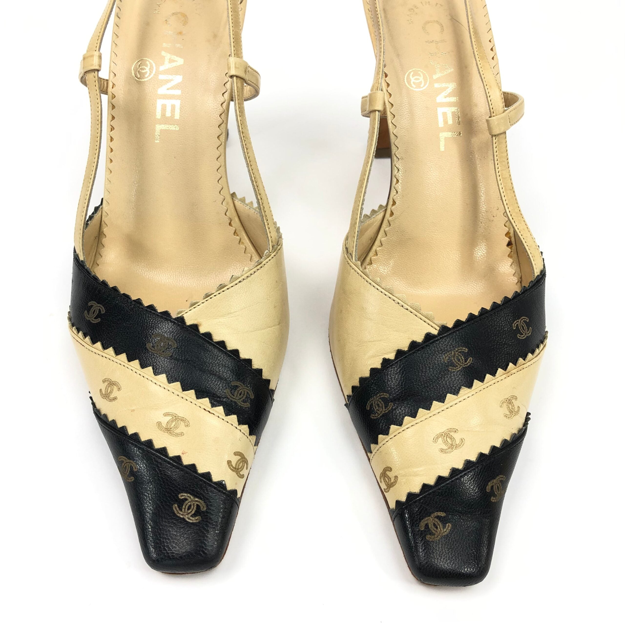 CHANEL LOGO SLING-BACK MULE HEELS