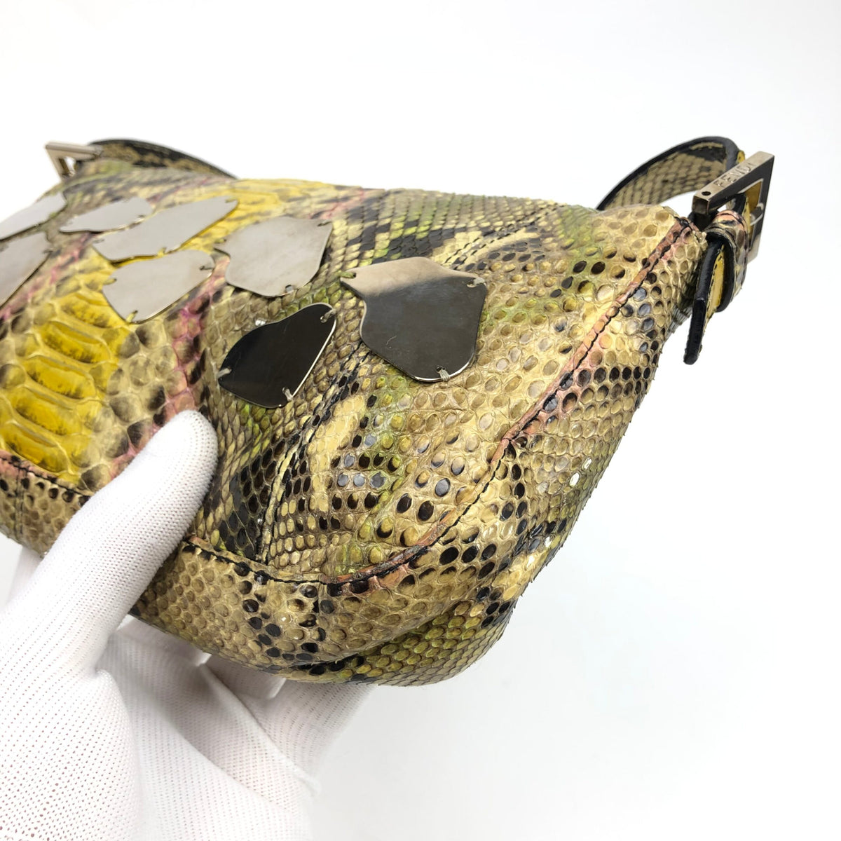 FENDI MULTI COLOUR PYTHON SNAKESKIN BAGUETTE SHOULDER BAG WITH METAL/MIRROR DETAILING