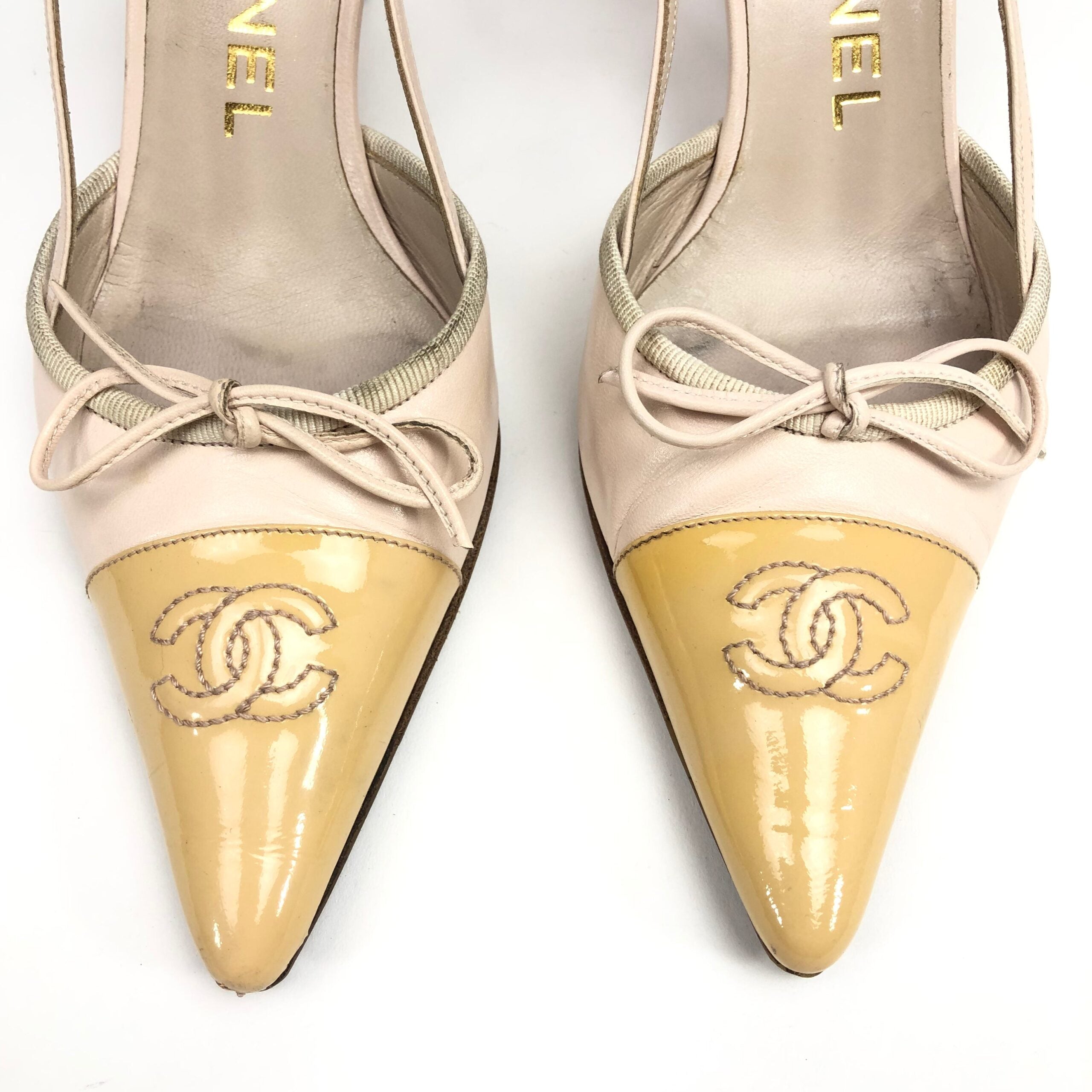 CHANEL LOGO BOW SLING-BACK MULE HEELS -  UK 2.5 / US 4.5 / EU 35.5
