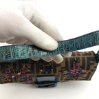FENDI ZUCCA FLORAL BEADED BAGUETTE BAG WITH EXOTIC LIZARD DETAILING